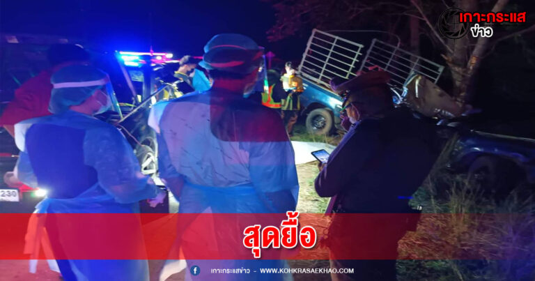 ลพบุรี- กระบะชนต้นไม้ใหญ่กู้ภัยยื้อสุดชีวิตแต่ไม่รอด