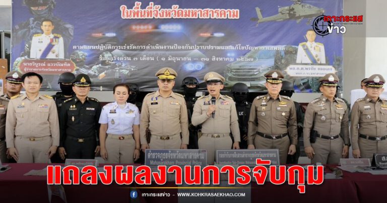 มหาสารคาม-แถลงผลการปฏิบัติการจับกุม ปิดล้อม ตรวจค้นยาเสพติด ตามนโยบายแก้ไขปัญหายาเสพติดอย่างเร่งด่วน ระยะ 3 เดือน ยึดทรัพย์สินได้กว่า 23 ล้านบาท